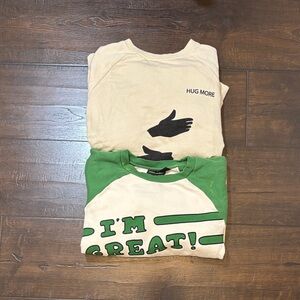 Kids Graphic Crewneck 2-Pack - Cream & Green Positive Message Crewnecks